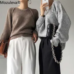 Mozulewa Jesień Koreański Solidne Dzianiny Zagęścić Pulower Luźny Sweter Kobiety Jumper Zimowy Miękki Ciepły Z Długim Rękawem Fluffy Knitwear 211103