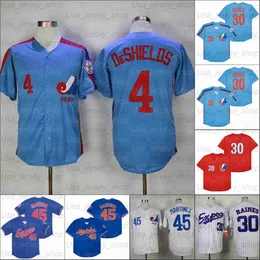 Retro Baseball 1982 och 2000 Hem Jersey 4 Deshelds 30 Raines 45 Martinez White Blue