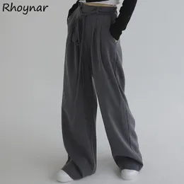 Kvinnors byxor Capris Women Wide Ben Byxor Office Solid Casual Loose Fickets Koreansk stil All-Match High Waist Fashion Mujer In