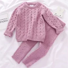 0-4 anni Ragazze Ragazzi Completo Autunno Set di abbigliamento per bambini Maglia invernale Pullover Maglione + Pantaloni Tute in maglia per neonati 211025