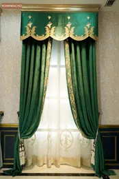 Vorhang-Vorhänge, benutzerdefinierter luxuriöser europäischer Flanell-Samt, bestickter Villa-Grün-Stoff, Verdunkelungsvolant, Tüll-Vorhang C761