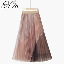 Hsa Vetement Femme korean fashion Women Summer Long Skirts Female Harajuku Jupes Patchwork pleated skirt Roupa Mujer Saias 210430