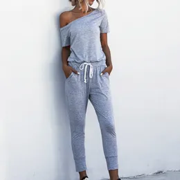 Wiosna Summer Bodysuit Kobiety Streetwear Casual Off Ramię Koszulka Kieszonkowa Kieszonkowa Sznurka Black Women Bez Ramiączek Kombinezon 210514