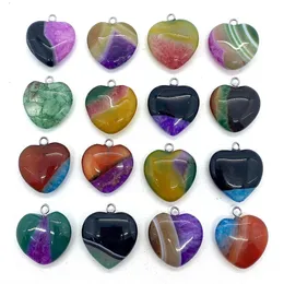 20mm Rainbow Stripped Agate Stone Love Heart Charms Pendants Trendy for Jewelry Making Wholesale