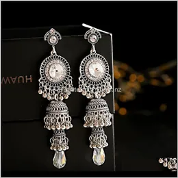 & Chandelier Drop Delivery 2021 Tophanqi Antique Sliver Color Birdcage Bell Tassel Long Dangle Earrings For Women Boho Ethnic Round Rhineston