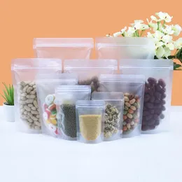 1000PCS Zipper Väskor Återanvändbar Mat Saver Storage Sack Snacks Zipper Lås Förseglad Paket Färskt paket Transparent Frostat Förpackningslåda