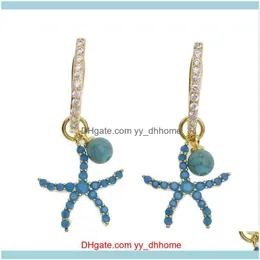 سلسلة Dangle Chandelier Jewelrytv مع نفس الفقرة 925 Sier Needle أقراط أنثى Starfish Blue Wild Vervament