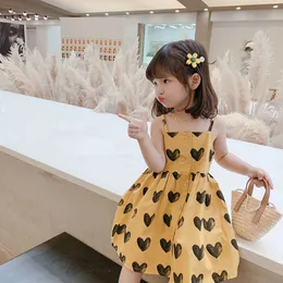 Summer Girls Dress Miłość Podwiązźnia Księżniczka Dress 2021 Cute Hit Color Baby Kids Clothing Odzież dziecięca Q0716