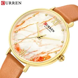 CURREN Women Luxury Brand Watch Orange Fashion Leather Analog Ladies Wristwatch Glassy Waterproof Female clock reloj mujer 210517