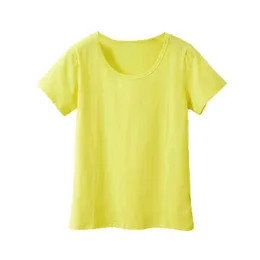 New Summer Women's T Shirt Pure Colour Large Round Neck High Elastic T-shirt for Female Cotton Short Sleeve Tops T-shirt G220228