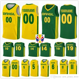 2019th World Cup Team Brasil Basketball Jerseys 9 Marcelinho Huertas 14 Marquinhos Sousa Cristiano Felicio Vitor Benite Anderson Varejao Shirt