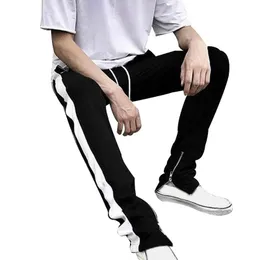 Herrbyxor Shujin 2021 Spring Autumn Casual Sweatpants Fitness Sports Joggers Male Side Stripe Pockets High Street Harem