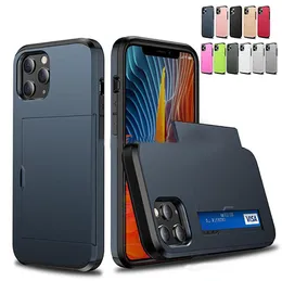 Hybrydowe gniazda kart kredytowych Przypadki telefoniczne dla iPhone 13 Pro Max 12 mini 11 Samsung S22 Plus S21 Ultra S21FE S20 FE Note20 TPU PC 2 w 1 Wstrząsy tylne pokrywy