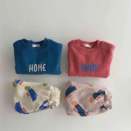 Spring Autumn Kids Casual Sprot Sets Sweatshirt and Sweatpants Outfits Boy Fashion Clothing Red Blue 210619