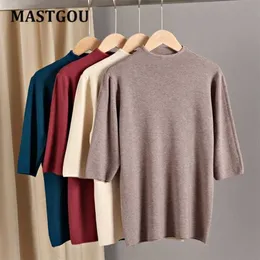MASTGOU Solid Women Basic Sweater Autumn Winter CHIC Half Sleeve Womens Sweaters Soft Knitted Elastic Pullovers Top Female Jumpe 211103