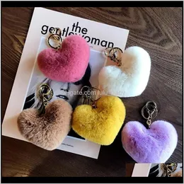 Keychains Fashion Drop Delivery 2021 Rabbit Heart Shape Soft Fur Lovely Gold Metal Key Chains Pom Poms Plush Keychain Car Keyring Bag Earring