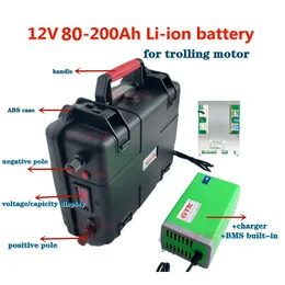 Rechargeable lithium-ion battery pack, waterproof, 12V 80Ah 120Ah 150Ah 180Ah 200 Ah, for electric motor boat propeller, with 10