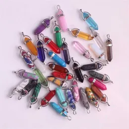 24pcs / lot heling punkt chakra pendants hexagonal kvarts kristaller kula form sten diy pendul pärlor för smycken gör gratis 211012