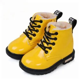 Winter Kids Girls Boys Boots Patent Leather Soft Light Weight Non-slip Martin Boots for Children Footwear