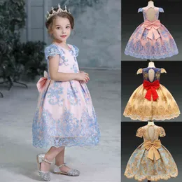 Citgeett Summer Girl Dress Bow Princess Flower Kids Baby Tutu Abiti in pizzo Festa di compleanno Moda Abito formale Clolthing G1129