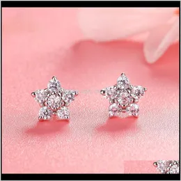 Studsmycken925 Sier Designer Simple and Fresh Snowflake Shape Ear Studs Högkvalitativa Fashion Mini Siery örhängen Drop Leverans 2021 C91K4