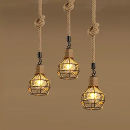 Rope Pendant Lights Iron Vintage Industrial Lamps Loft Retro Handgjort Hanging Cafe Bar Kitchen E27 LED