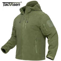 TACVASEN Spring Winter Fleece Jacket With Hoodie Mens Tactical Full-Zip Up Outdoor Windproof Hooded Warm Work Coat 211217