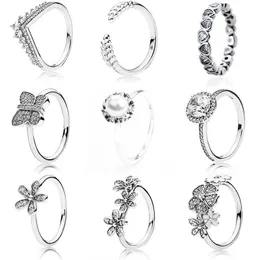 Classic Silver Color Rings with Flower Pearl Butterfly Rice Ear Crystal Wedding & Party Ring for Women Jewelry Q0603