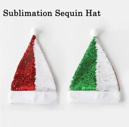 Sublimation Blank Christmas Hat Bling Reversible Sequins Headdress with Round Plush Ball Cute Festival Gift for Kid