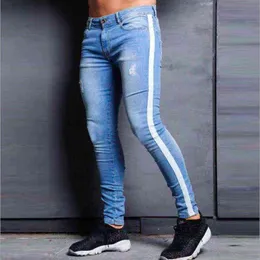 Mężczyźni Skinny Jeans Elastyczność Wiosna Jesień Pochodne Casual Ołówek Spodnie Denim Odzież Streetwear Mężczyzna Pantalon Homme Długie Spodnie G0104