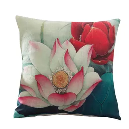 Cushion Cover Cotton Polyester Chinese Lotus Printed Home Decorative Pillows Pillowcase Housse De Coussin Cushion/Decorative Pillow