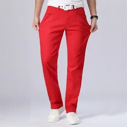 spring autumn men's classic red/white jeans loose straight-leg slim-fit cotton fashion casual brand pants 211108