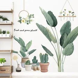 Kaktuspott växter väggklistermärken för vardagsrummet ekovänligt grönt blad diy dekaler väggmålningar heminredning