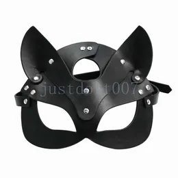 Bondage Kobieta Czarna maska ​​PU Skórzany Moda Cat Party Costume Acting Rekwizyty