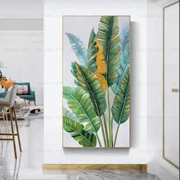 Moderne Blatt-Poster, Ölgemälde, Drucke auf Leinwand, Wandkunst für Wohnzimmer, abstrakte Heimdekoration, grün, blau, goldener Baum, Cuadros