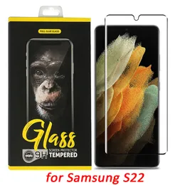 Full täckt Temperat Glass Telefon Skärmskydd för Samsung Galaxy S22 Plus S22Plus Mycket Transparent Support Fingeravtryck Lås upp med Retail Package