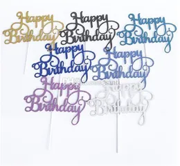 Partihandel Party Decoration Gold Silver Glitter Happy Birthday Cake Toppers For Kids Favors Baby Shower Supplies