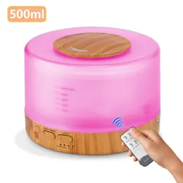 500ml木材エッセンシャルオイルディフューザ超音波USBエア加湿器7色LEDライトリモコンオフィスホームの異なる210724