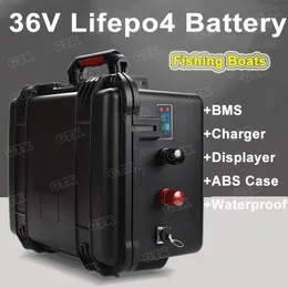 Vattentät 36V 150AH 100AH ​​120AH LIFEPO4 LITIUM Batteripaket med BMS för fiskebåtar Solsystem Motor EV RV+10A -laddare