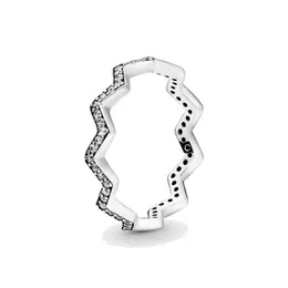 Joyería fina, auténtico anillo de plata de ley 925, compatible con Pandora Charm, brillante compromiso en zigzag, anillos de boda DIY