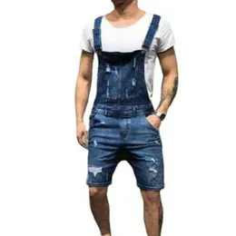 メンズジーンズ男性夏カジュアルデニムショーツジャンプスーツリッピングダンガリーポケット緩いオーバーオールスクラッチファッション2021ホールパンツ