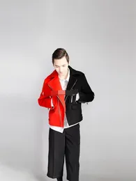 Erkek trençkot ceket kalınlaştırılmış sonbahar ve kış kırmızı siyah dikiş zayıflama versiyon klasik fermuar tasarım palto