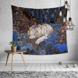 Psychedelic big tapestry girl tiger tapestry boho style tapestry home wall bedroom decoration print blanket 210609