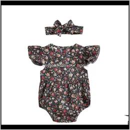 JumpsuitsRompers Roupas Bebê Crianças Maternidade Drop Delivery 2021 Bebê Meninas Macacões Infantil Nascido Oneses Floral Headband Impresso Frill Button