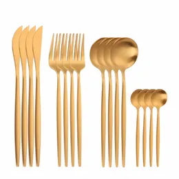 Servizio Piatti 16 Pz Oro Set Posate Forchette Cucchiai Coltelli Stoviglie Acciaio Inox Posate Utensili da Cucina