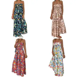 2020 Summer Womens Strapless Bandeau Long Maxi Dress Floral Print Beach Boho Tube Sundress Sexy Sleeveless Backless Dresses Fema X0521