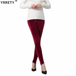 YRRETY Moda Autunno Inverno Velluto spesso Caldo Leggings in cashmere a doppia faccia Pantaloni in maglia a vita alta Morbida termica 211215