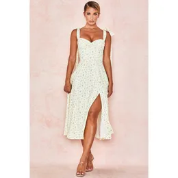 Ciemilii Damska Sukienka Drukowana Sukienka Sexy Szczupła Zawijana klatka piersiowa Sling Bez Rękawów Dress Dress Fashion Floral and Cield Dress 210625