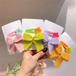 2021 herbst und Winter Neue Mode Süße Mädchen Prinzessin Plüsch Blume BB Clip kinder Wolle Bogen Haarnadeln Haar Zubehör