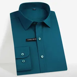 メンズシャツ固体竹繊維弾性快適な長袖簡単ケアフォーマルメンズドレスSプラスサイズ5×10男性トップ210708